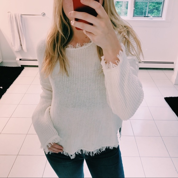 Philosophy Sweaters - PHILOSOPHY DISTRESSED WHITE SWEATER